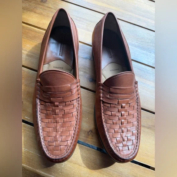 Johnston & Murphy Woven Leather Loafers in Chestnut Brown Men’s Size 11.5 - Picture 1 of 8